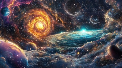 Poster - Stylized image of the cosmos in a 3D cartoon rendering suitable for bandana print rug or wrapping paper