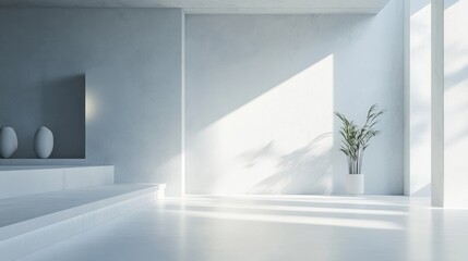 Poster - Minimalist interior space featuring a clean empty design with a white color palette rendered in 3D