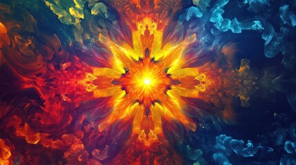 Poster - Vibrant multicolored abstract background featuring a digital illustration of an exploding star