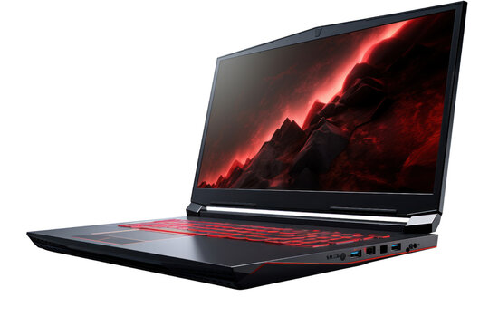 A high-end gaming laptop with powerful graphics and a backlit keyboard, isolated on a white background.