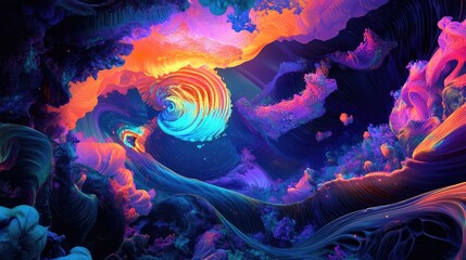 Poster - Vibrant multi colored computer generated illustration set against a dark backdrop