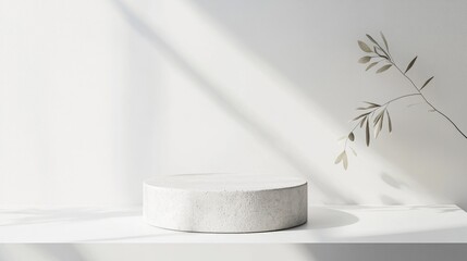 Poster - Minimalist mockup design for cosmetic product display Features a stone pedestal on a white backdrop Each element includes a clipping path 3D rendering visualization