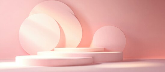 Aufkleber - Minimalistic 3D rendering of a podium with geometric circular shapes