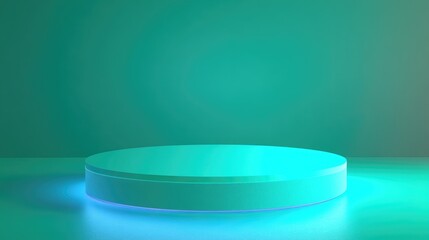 Aufkleber - Green pastel round pedestal with a blue background illuminated from below Suitable for showcasing products cosmetics cartoon models fashion designs food beverages or technical tools 3D illustratio