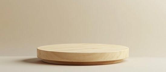 Poster - Wooden round podium on a neutral background for showcasing products Front view with ample copy space