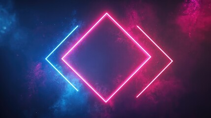 Poster - Illuminated frames on a dark backdrop Radiant square borders Dazzling geometric light display Shimmering triangular shapes Neon illumination with bright accents and sparkles LED effects