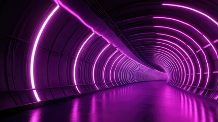 Poster - Futuristic 3D illustration of a semi circular tunnel illuminated with vibrant purple lines