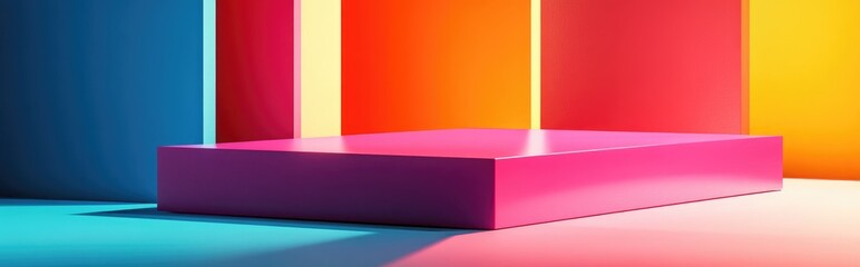 Poster - Brightly colored empty studio table advertising banner concept