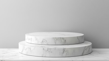 Poster - White granite Roman podium for cosmetic product on white granite background 3D rendering