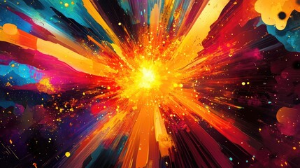 Poster - Vibrant multicolored abstract background featuring a digital illustration of an exploding star