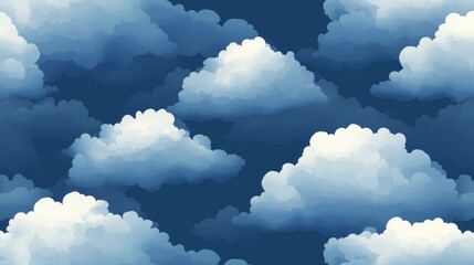 Poster - Navy blue gradient wallpaper featuring a pattern of white clouds