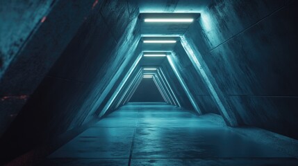 Poster - Futuristic Sci Fi Triangular Tunnel Spacious Unoccupied Corridor 3D Visualization