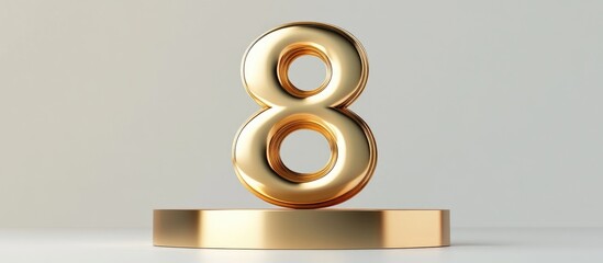 Poster - Gold number 8 on a podium against a white background 3D rendering
