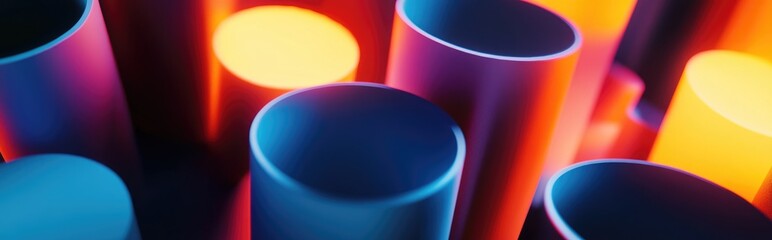 Aufkleber - Abstract background featuring blue and orange cylinders against a white backdrop High quality 3D rendering and illustration