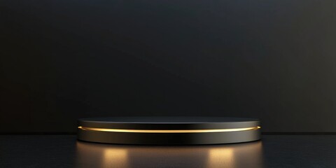 Leinwandbilder - Elegant golden inscription on a black podium softly illuminated front view with a smooth background 3D rendering