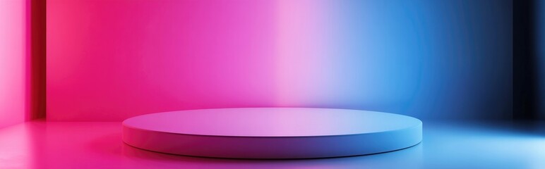 Poster - Pink minimalist backdrop with white flooring showcasing a product display stand in 3D render
