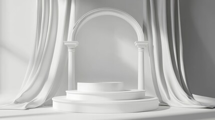 Poster - White Roman podium for cosmetic products against a white background 3D rendering