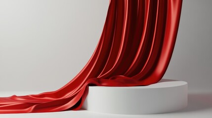 Poster - Red fabric draped over a display pedestal 3D rendering