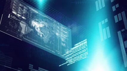 Poster - Digital world map and data analysis animation over futuristic interface