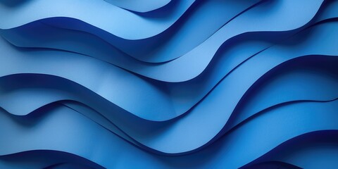 Wall Mural - Wavy blue layered paper texture. 3D rendering artwork of blue line in minimalist style. Abstract photography for modern and creative design. Abstract background in blue shade with wavy shape. AIG51.