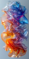 Wall Mural - abstract design of swirling orange, silver, blue, and white colors in a fluid organic pattern