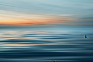 Wall Mural - A blurry view of the ocean during sunset with shimmering mirage on the distant horizon, Shimmering mirage of a distant horizon