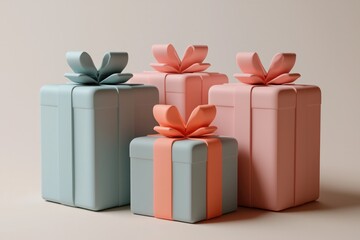 Wall Mural - Assortment of gift boxes with ribbon bows in pastel colors