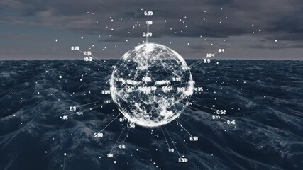 Aufkleber - Glowing globe with data points animation over ocean waves