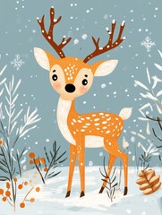 Wall Mural - Christmas reindeer art illustration