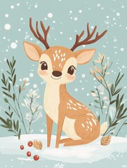 Wall Mural - Christmas reindeer art illustration