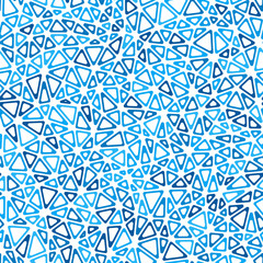 Poster - Triangles Background. Small triangles size. Mono tone style. Rounded triangular cells outlined. Repeatable pattern. Blue Ocean Depths. Classy vector tiles. Seamless vector illustration.