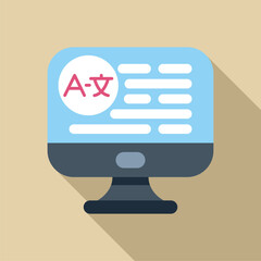 Fototapete - This vector illustration features a computer screen displaying a language translator software, highlighting the concept of online translation