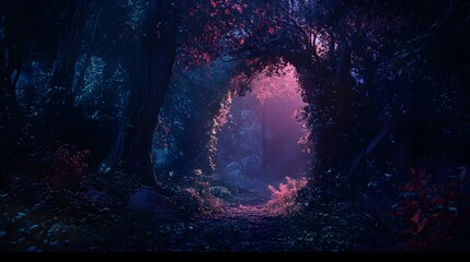 Wall Mural - a mysterious forest with deep dark colors and hidden creatures