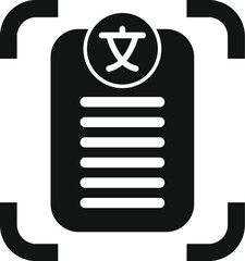 Poster - smartphone recognizing foreign language text icon in glyph style