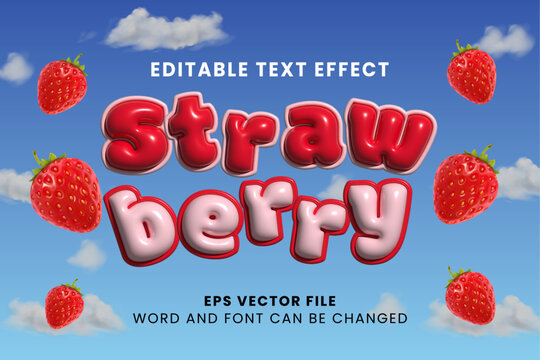 Strawberry red inflated editable vector text effect