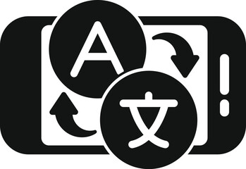Poster - Smartphone translating different languages icon in glyph style, suitable for any digital products