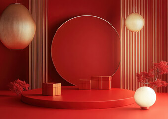 Wall Mural - Red & Gold Minimalist Scene.