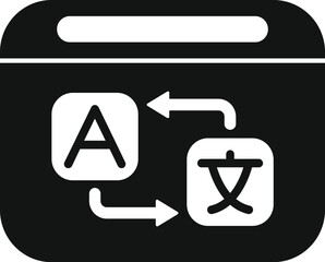 Poster - black and white icon of a language translator application translating from english to chinese and vi