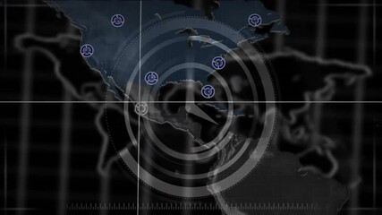 Poster - Targeting animation over South America map with radar circles and icons