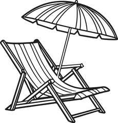 Silhouette of beach chairs and umbrellas vector illustration