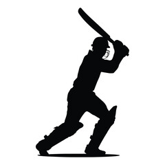 Wall Mural - A Cricket Player batting pose vector silhouette, isolated white background