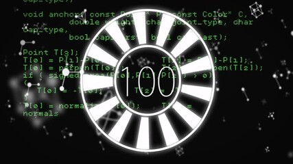 Aufkleber - Circular loading animation over green programming code and molecular structures