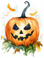Wall Mural - halloween cute pumpkin with a scary face art illustration