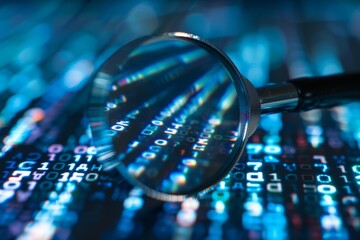 Poster - Magnifying Glass and Computer Screen, Showcasing the significance of regular data audits to maintain compliance with privacy regulations