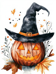 Wall Mural - halloween cute pumpkin with a scary face art illustration