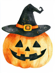Wall Mural - halloween cute pumpkin with a scary face art illustration