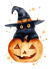 Wall Mural - halloween cute pumpkin with a scary face art illustration