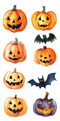 Wall Mural - set halloween cute pumpkin with a scary face art illustration