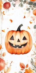 Wall Mural - halloween cute pumpkin with a scary face art illustration