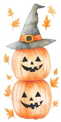 Wall Mural - halloween cute pumpkin with a scary face art illustration